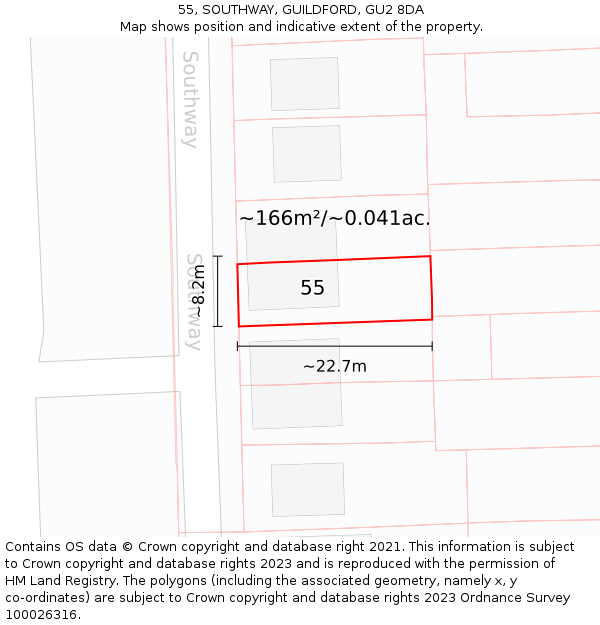 55, SOUTHWAY, GUILDFORD, GU2 8DA: Plot and title map