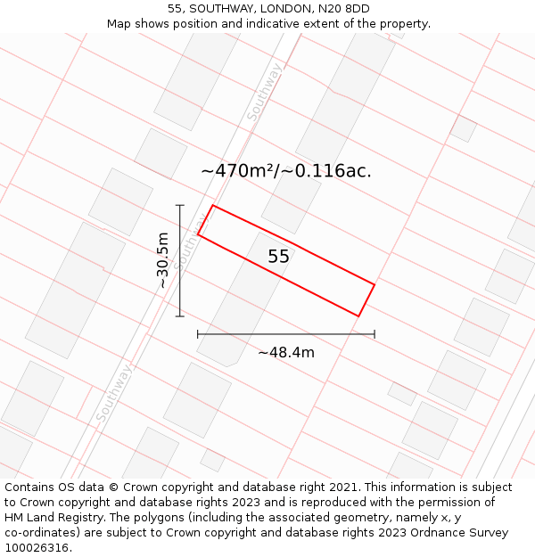 55, SOUTHWAY, LONDON, N20 8DD: Plot and title map