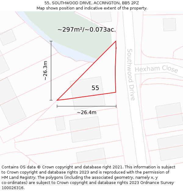 55, SOUTHWOOD DRIVE, ACCRINGTON, BB5 2PZ: Plot and title map