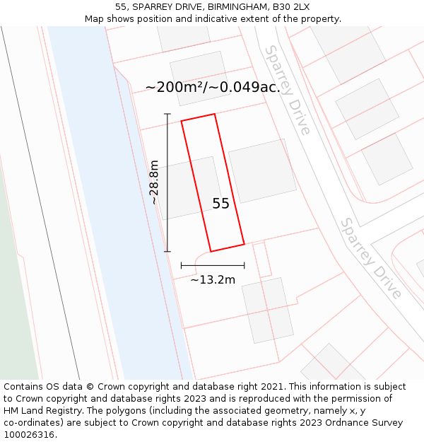 55, SPARREY DRIVE, BIRMINGHAM, B30 2LX: Plot and title map