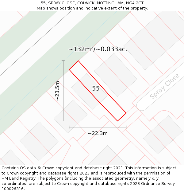 55, SPRAY CLOSE, COLWICK, NOTTINGHAM, NG4 2GT: Plot and title map