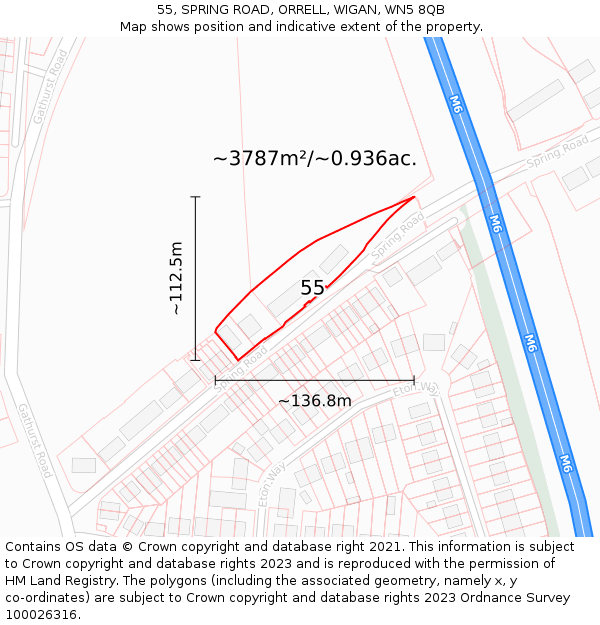 55, SPRING ROAD, ORRELL, WIGAN, WN5 8QB: Plot and title map