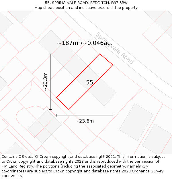 55, SPRING VALE ROAD, REDDITCH, B97 5RW: Plot and title map