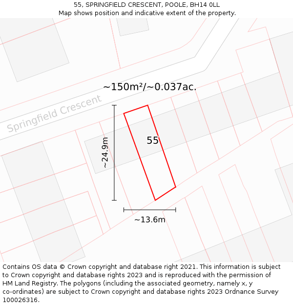 55, SPRINGFIELD CRESCENT, POOLE, BH14 0LL: Plot and title map