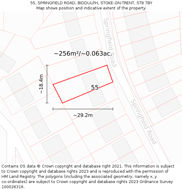 55, SPRINGFIELD ROAD, BIDDULPH, STOKE-ON-TRENT, ST8 7BY: Plot and title map