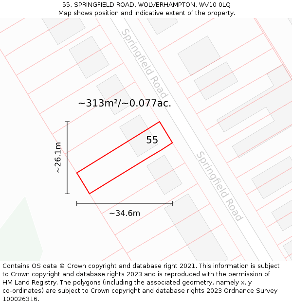 55, SPRINGFIELD ROAD, WOLVERHAMPTON, WV10 0LQ: Plot and title map