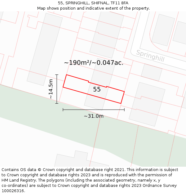 55, SPRINGHILL, SHIFNAL, TF11 8FA: Plot and title map