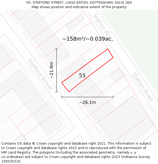 55, STAFFORD STREET, LONG EATON, NOTTINGHAM, NG10 2EA: Plot and title map
