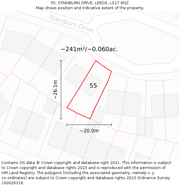 55, STAINBURN DRIVE, LEEDS, LS17 6NZ: Plot and title map