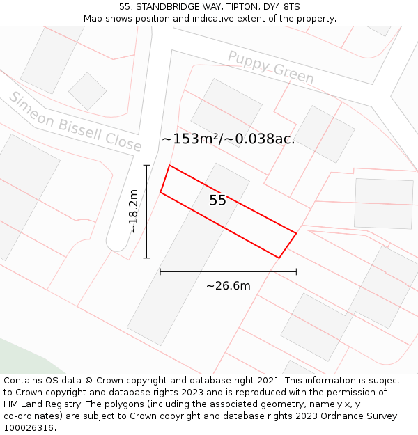 55, STANDBRIDGE WAY, TIPTON, DY4 8TS: Plot and title map