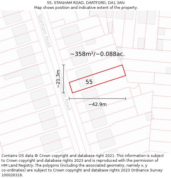 55, STANHAM ROAD, DARTFORD, DA1 3AN: Plot and title map