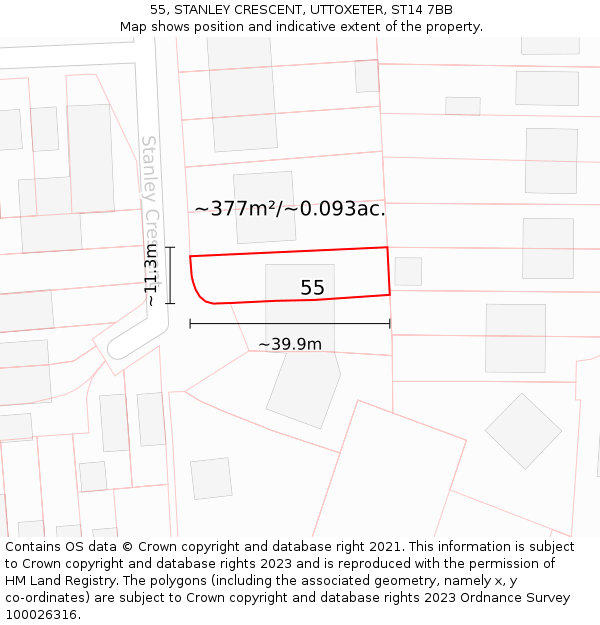 55, STANLEY CRESCENT, UTTOXETER, ST14 7BB: Plot and title map