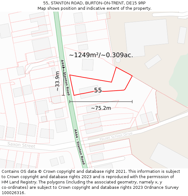 55, STANTON ROAD, BURTON-ON-TRENT, DE15 9RP: Plot and title map