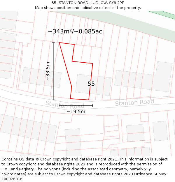 55, STANTON ROAD, LUDLOW, SY8 2PF: Plot and title map