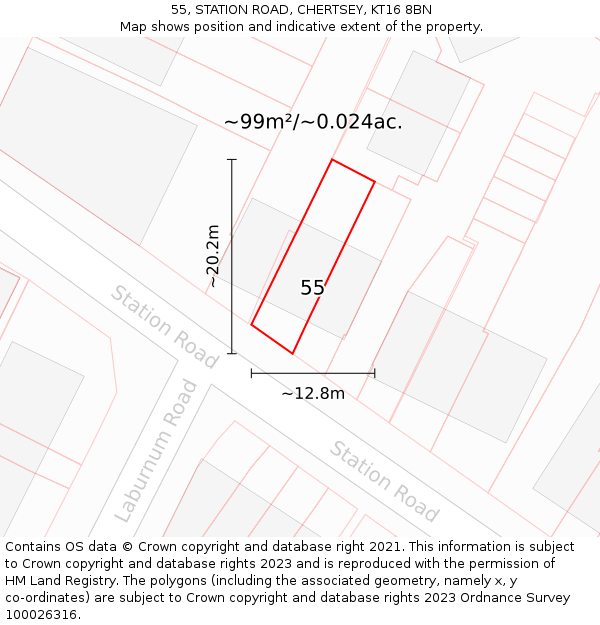 55, STATION ROAD, CHERTSEY, KT16 8BN: Plot and title map