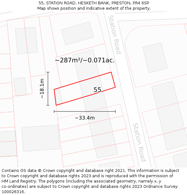55, STATION ROAD, HESKETH BANK, PRESTON, PR4 6SP: Plot and title map