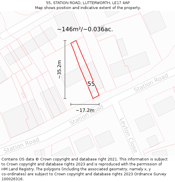55, STATION ROAD, LUTTERWORTH, LE17 4AP: Plot and title map