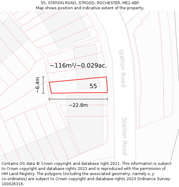 55, STATION ROAD, STROOD, ROCHESTER, ME2 4BP: Plot and title map