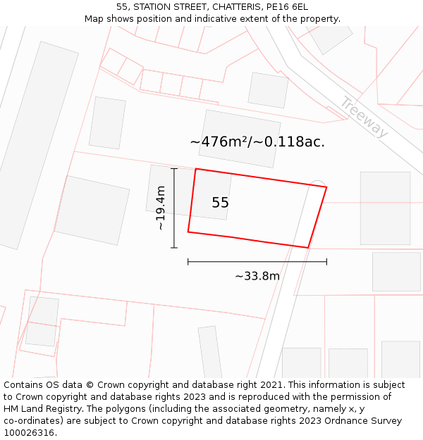 55, STATION STREET, CHATTERIS, PE16 6EL: Plot and title map