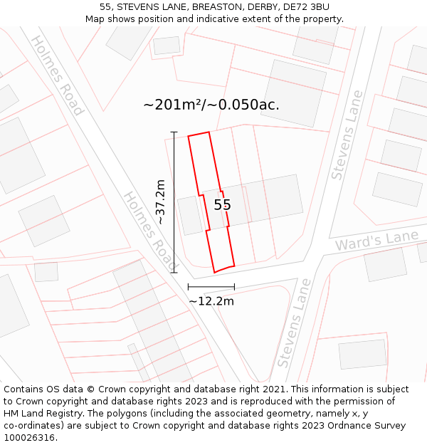 55, STEVENS LANE, BREASTON, DERBY, DE72 3BU: Plot and title map