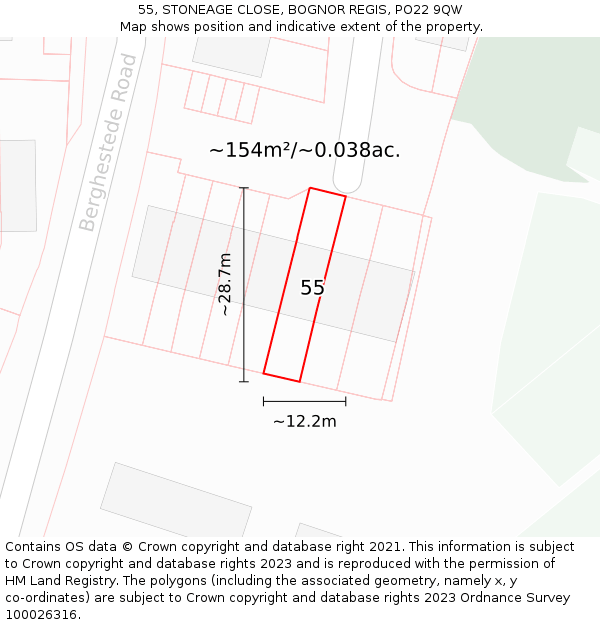 55, STONEAGE CLOSE, BOGNOR REGIS, PO22 9QW: Plot and title map
