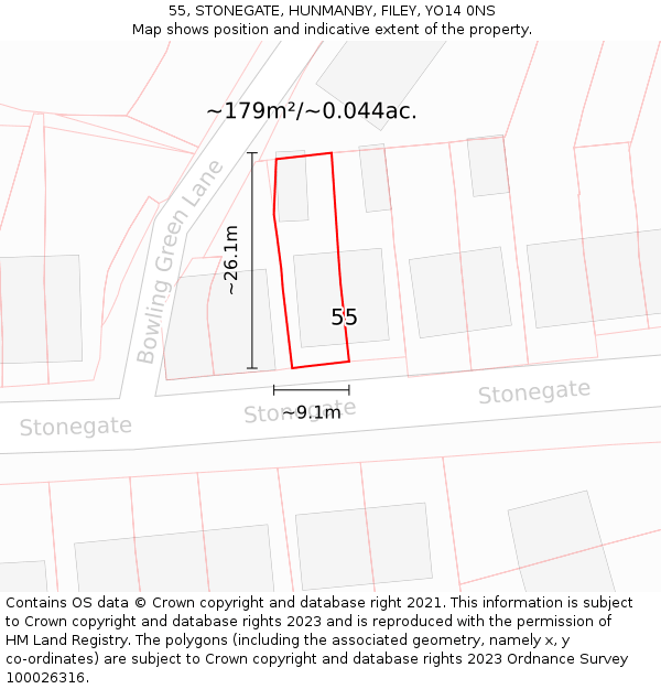 55, STONEGATE, HUNMANBY, FILEY, YO14 0NS: Plot and title map