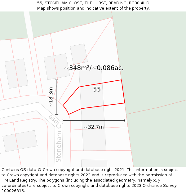 55, STONEHAM CLOSE, TILEHURST, READING, RG30 4HD: Plot and title map