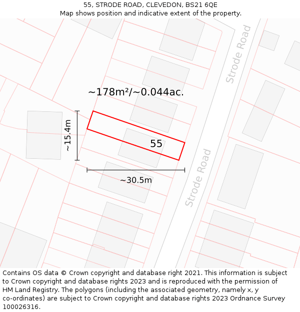 55, STRODE ROAD, CLEVEDON, BS21 6QE: Plot and title map