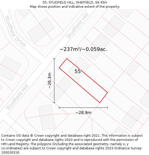 55, STUDFIELD HILL, SHEFFIELD, S6 4SH: Plot and title map