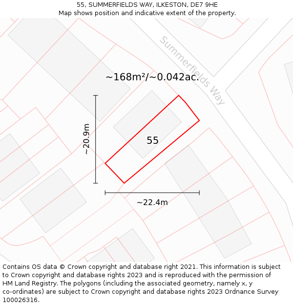 55, SUMMERFIELDS WAY, ILKESTON, DE7 9HE: Plot and title map