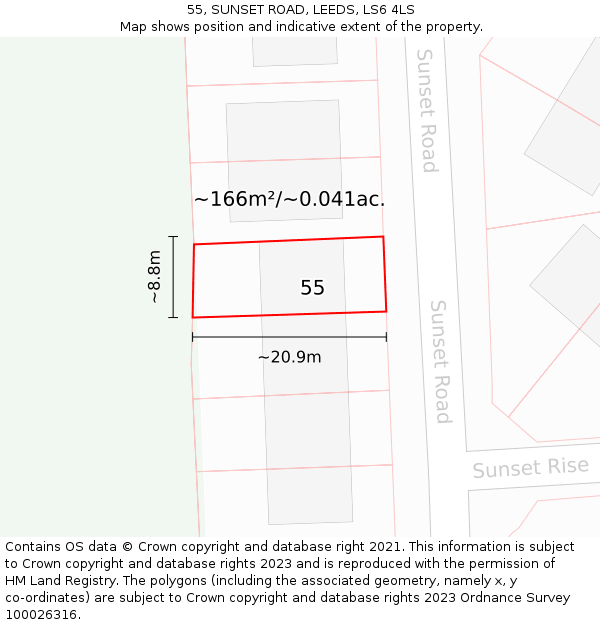 55, SUNSET ROAD, LEEDS, LS6 4LS: Plot and title map