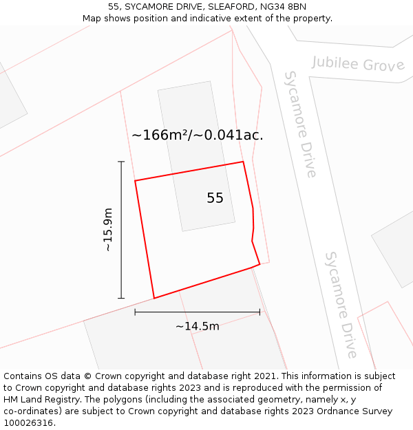 55, SYCAMORE DRIVE, SLEAFORD, NG34 8BN: Plot and title map
