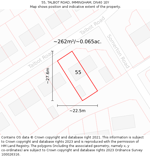 55, TALBOT ROAD, IMMINGHAM, DN40 1EY: Plot and title map