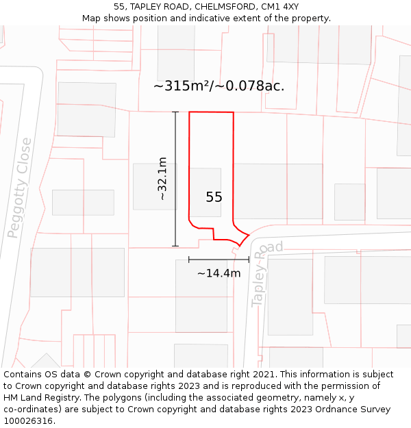 55, TAPLEY ROAD, CHELMSFORD, CM1 4XY: Plot and title map