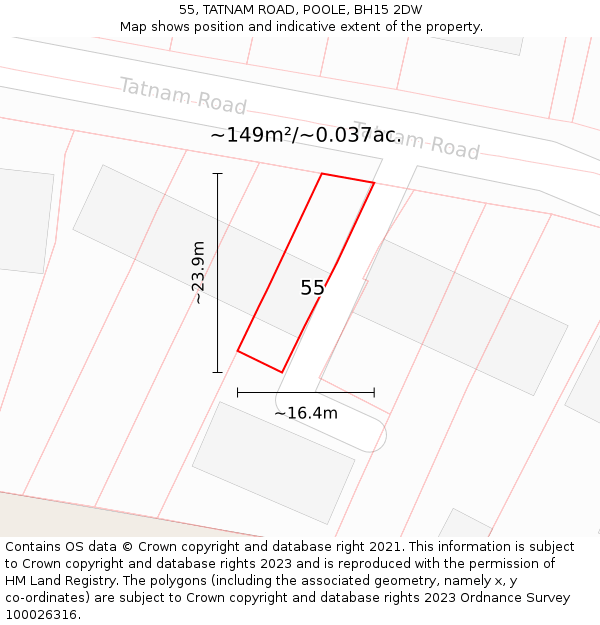 55, TATNAM ROAD, POOLE, BH15 2DW: Plot and title map