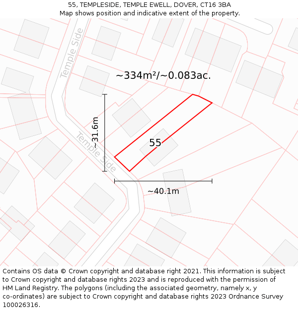 55, TEMPLESIDE, TEMPLE EWELL, DOVER, CT16 3BA: Plot and title map