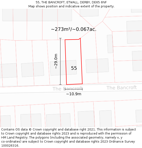 55, THE BANCROFT, ETWALL, DERBY, DE65 6NF: Plot and title map