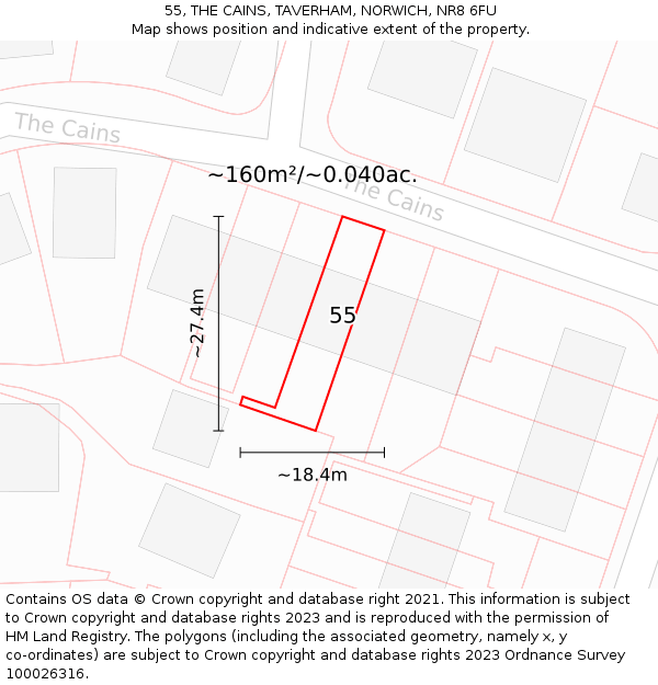 55, THE CAINS, TAVERHAM, NORWICH, NR8 6FU: Plot and title map
