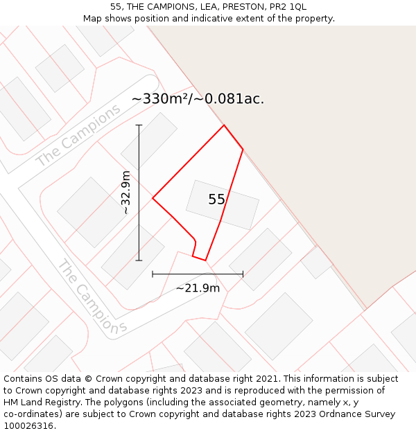 55, THE CAMPIONS, LEA, PRESTON, PR2 1QL: Plot and title map