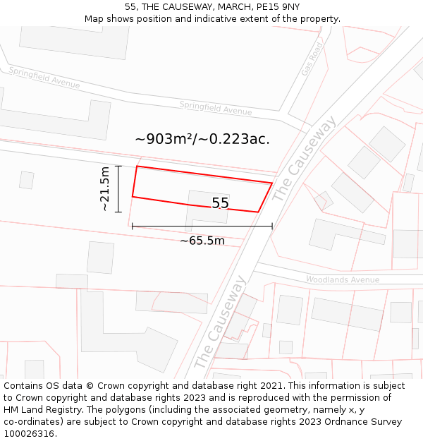 55, THE CAUSEWAY, MARCH, PE15 9NY: Plot and title map