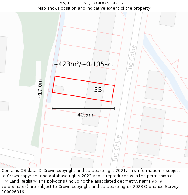 55, THE CHINE, LONDON, N21 2EE: Plot and title map