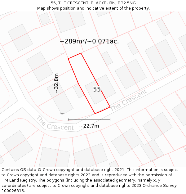 55, THE CRESCENT, BLACKBURN, BB2 5NG: Plot and title map