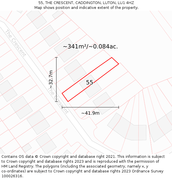 55, THE CRESCENT, CADDINGTON, LUTON, LU1 4HZ: Plot and title map
