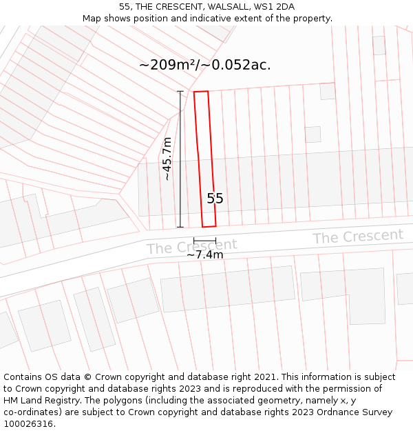 55, THE CRESCENT, WALSALL, WS1 2DA: Plot and title map
