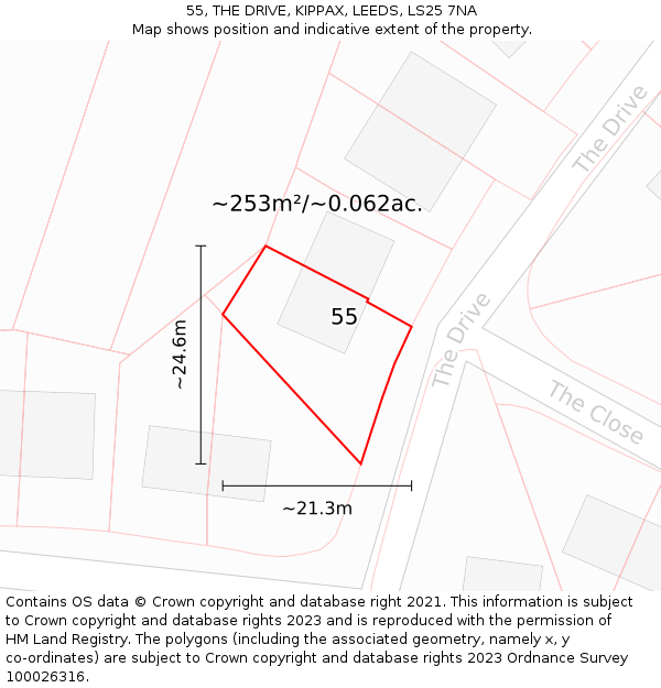 55, THE DRIVE, KIPPAX, LEEDS, LS25 7NA: Plot and title map