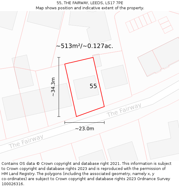 55, THE FAIRWAY, LEEDS, LS17 7PE: Plot and title map
