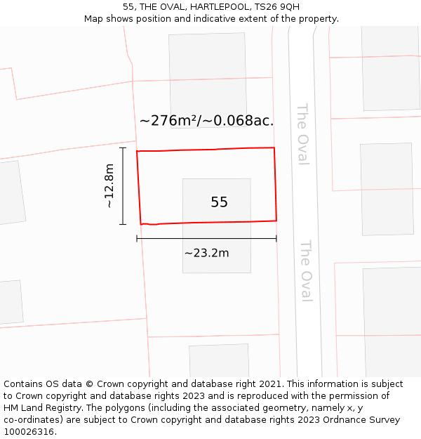 55, THE OVAL, HARTLEPOOL, TS26 9QH: Plot and title map