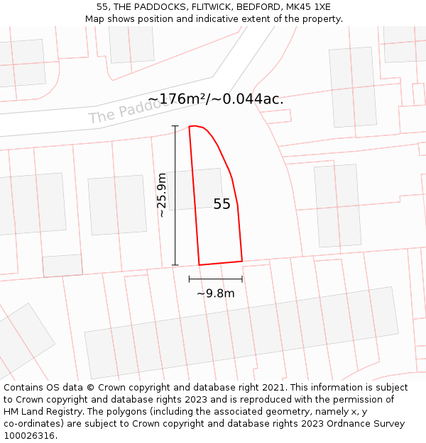 55, THE PADDOCKS, FLITWICK, BEDFORD, MK45 1XE: Plot and title map