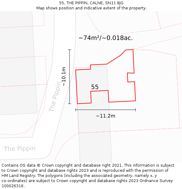 55, THE PIPPIN, CALNE, SN11 8JG: Plot and title map