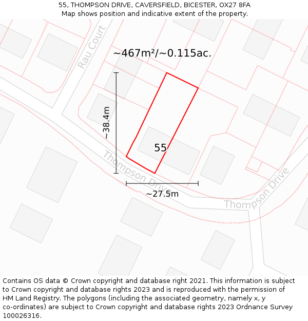 55, THOMPSON DRIVE, CAVERSFIELD, BICESTER, OX27 8FA: Plot and title map